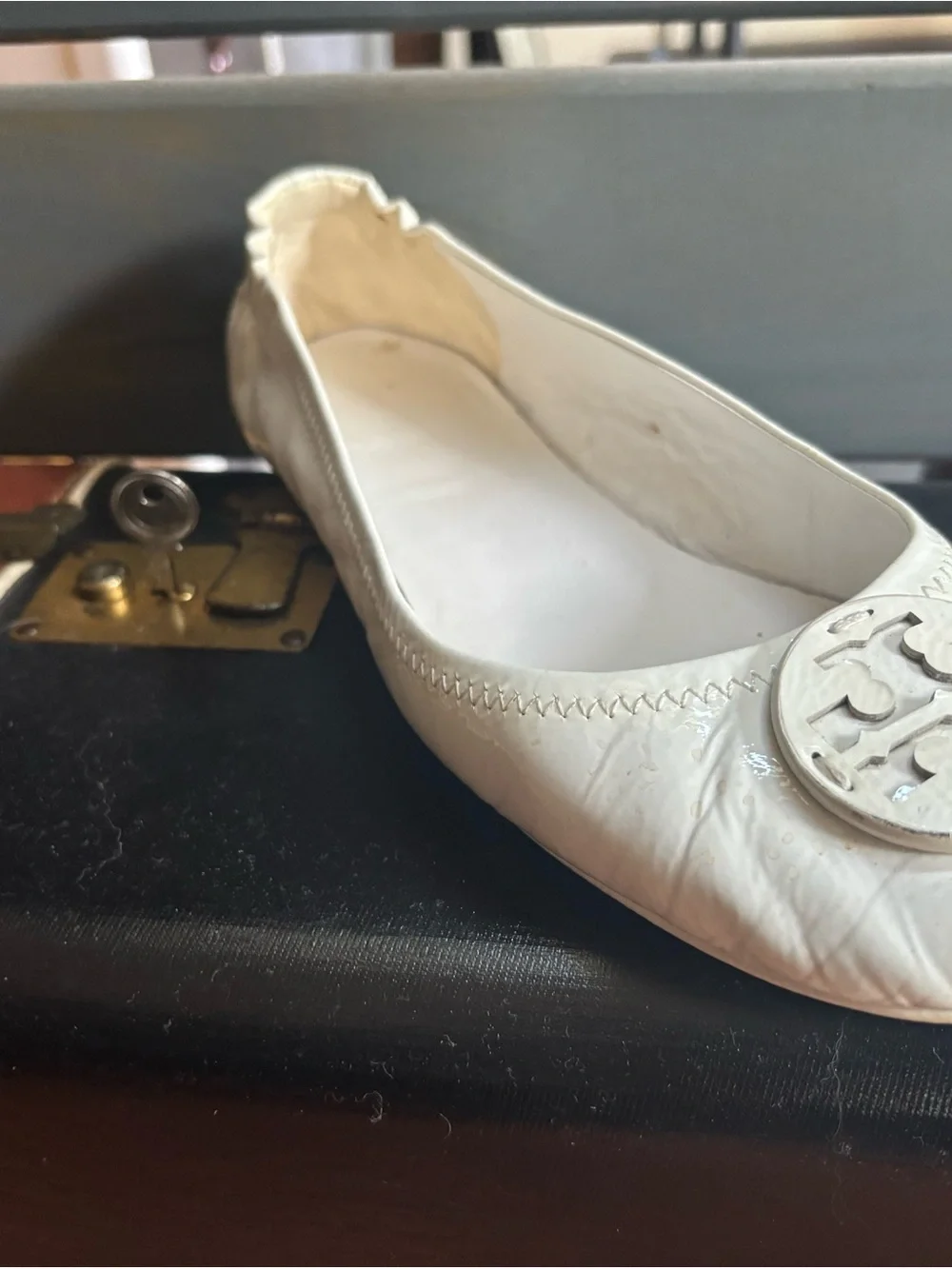 White Ballet Flats with Logo Medallion
